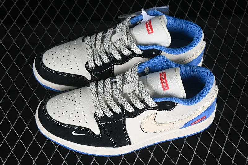 All categories Air Jordan Jordan series basketball shoes Air Jordan 1 Low high-end customized low-top sneakers Air Jordan 1 Low AJ1 Joe 1 Supreme co-branded retro black and blue high-end customized low-top retro basketball shoes XX3318-501